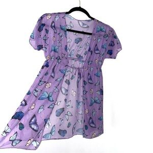 Blue Butterfly Sheer Fairy Lavender Tie Up Flowy Blouse women’s   S/M